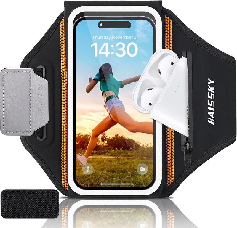 Kebrela Running Armband for iPhone 15/14/13 Pro/Plus & Galaxy S20/S10, 3D Design Cell Phone Armband with Earphone Pouch Card Slot & Key Pockets, Water Resistant Sports Phone Holder Up to 6.9" Devices - Image 1